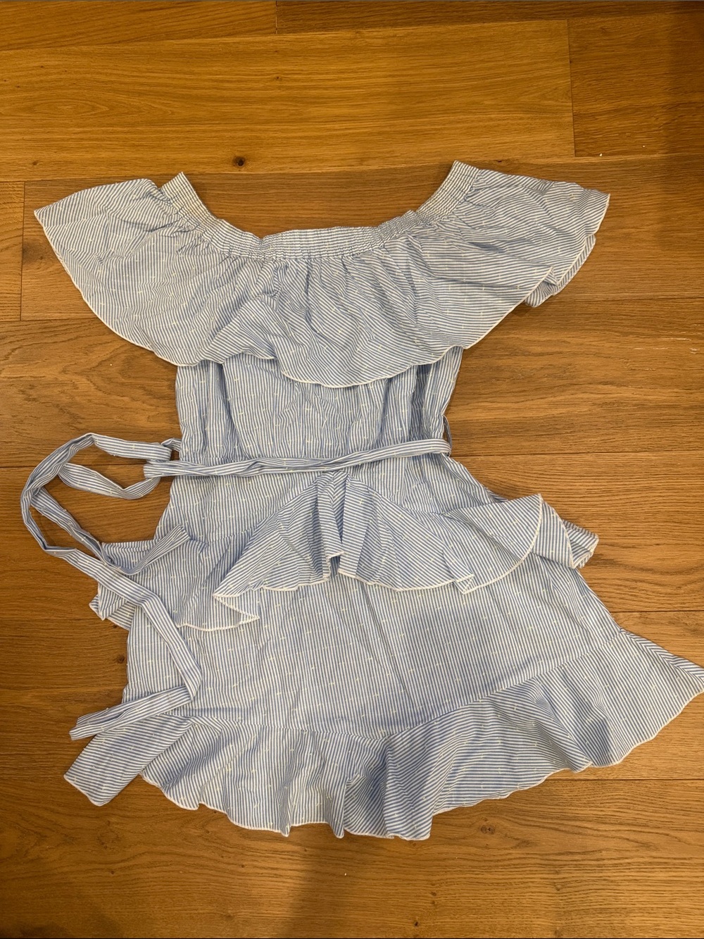 Top Shop Blue Stripe Off-Shoulder Ruffle Dress - Picture 3 of 4